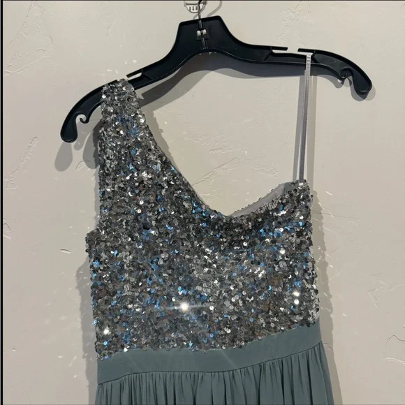 Sachin & Babi Jolie One Shoulder Sequin Gown Steel Blue - Picture 5 of 12